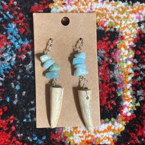 Natural Real Amazonite Deer Antler Earrings